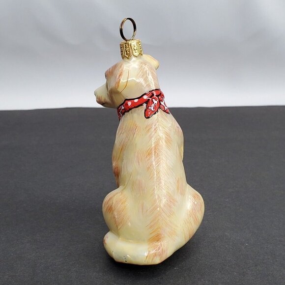 Joy To The World Dog Ornament Yellow Lab Bone Bandana Handmade Glass Poland - Picture 6 of 8